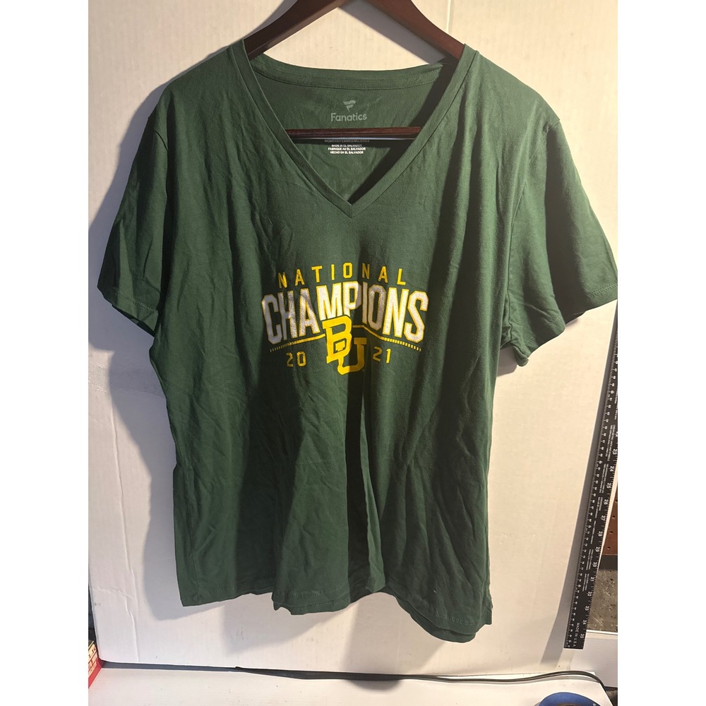Fanatics Baylor Bears 2021 National Champions T-Shirt Women 3XL Green V-Neck NWT